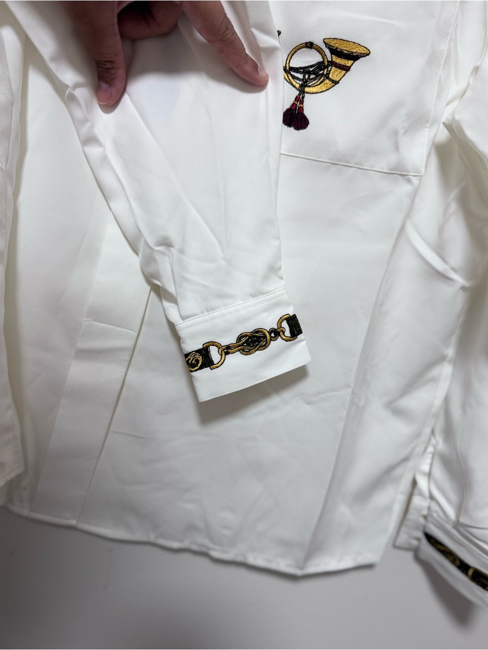 Vintage Lucia White Equestrian Trompe L'oeil Shirt — Edward Chapman Exclusive - Picture 4 of 11